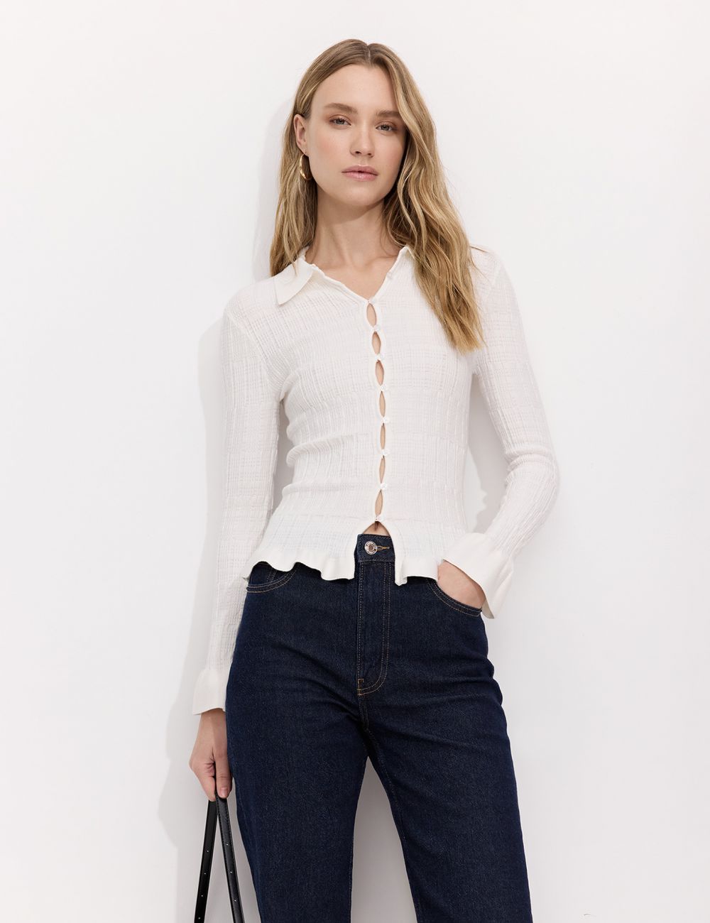 סריג קרדיגן עם כיווצים