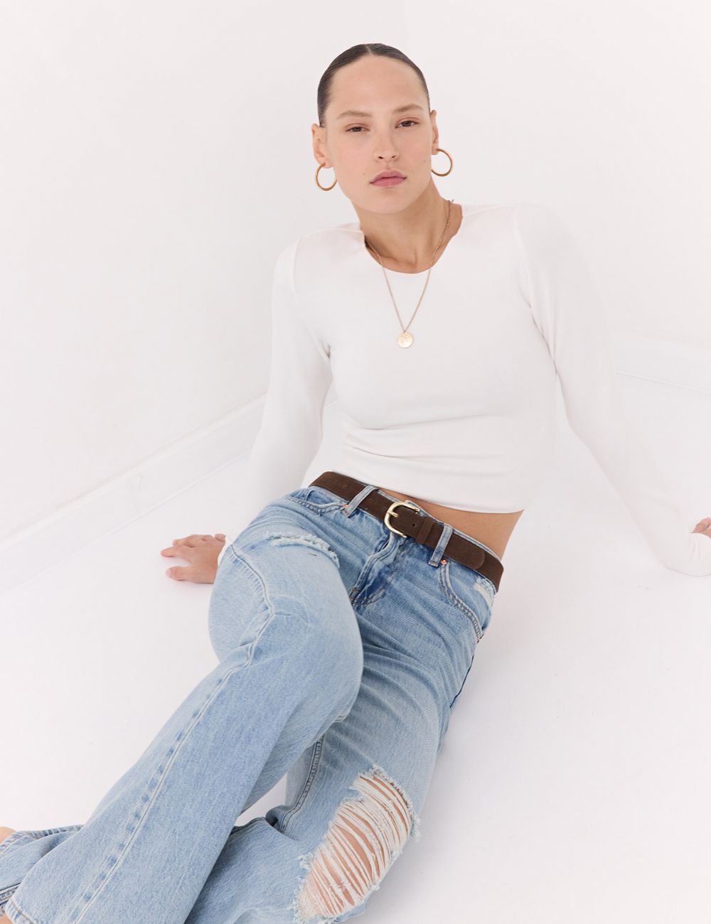 חולצת קרופ עם שרוול ארוך