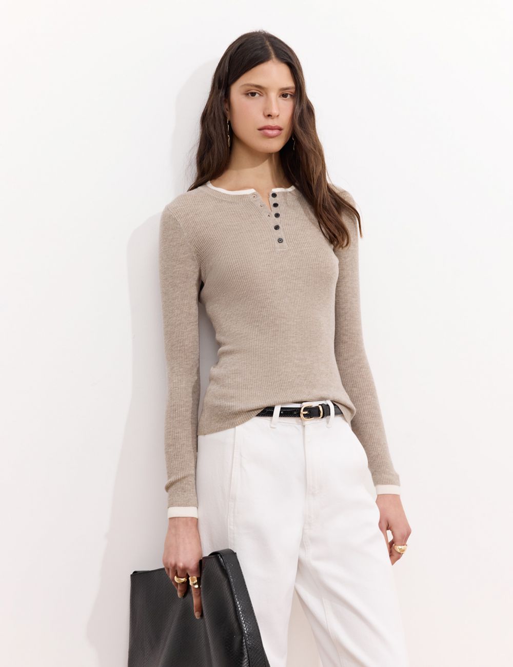 חולצה ארוכה סרוגה באפקט כפול