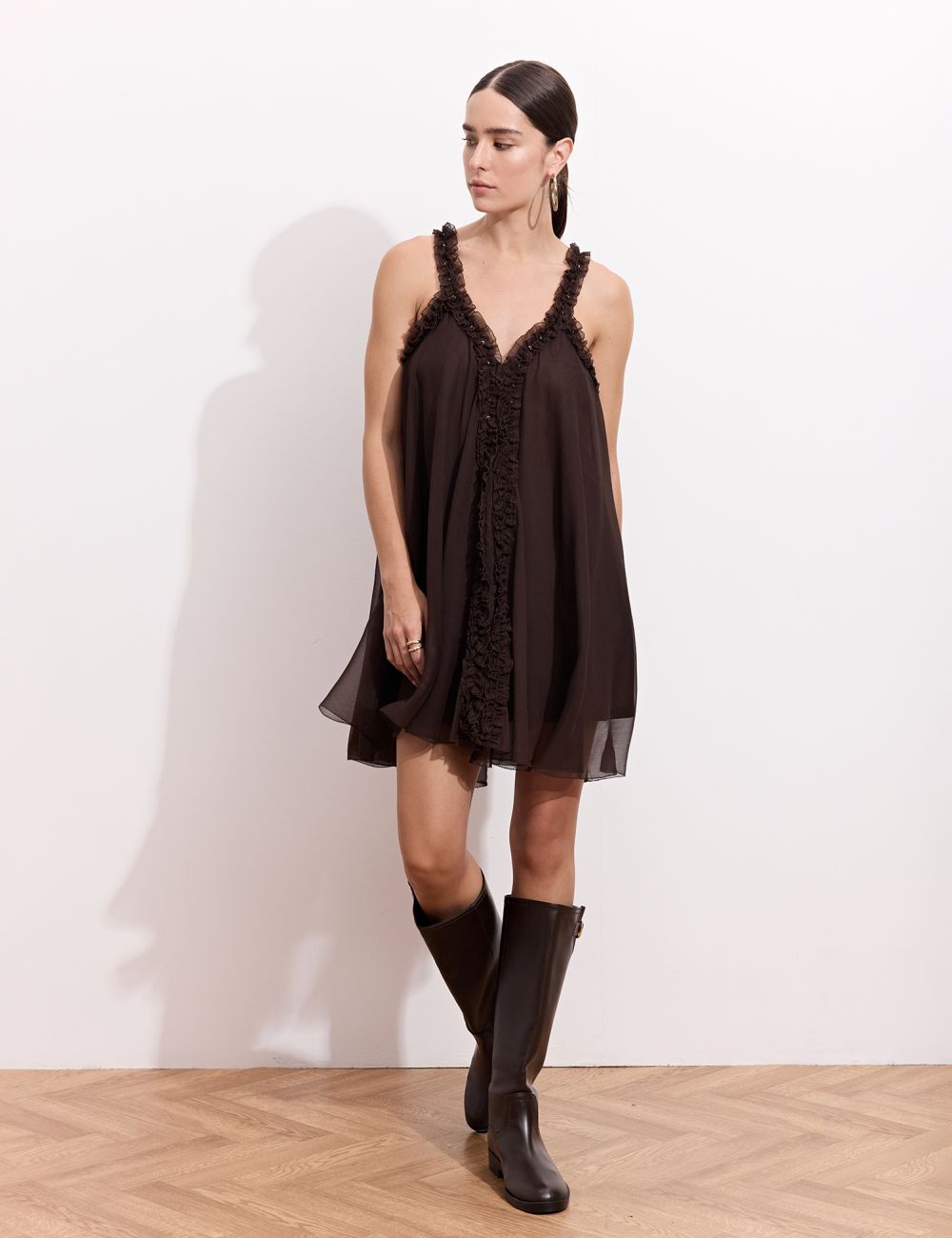 שמלת שיפון כיווצים