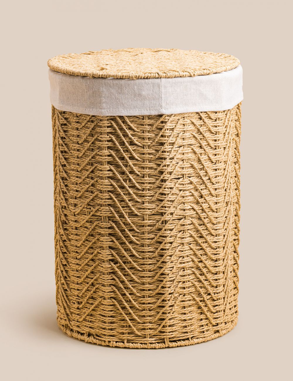 סל כביסה עגול מנייר עם ביטנת פשתן 50X54CM