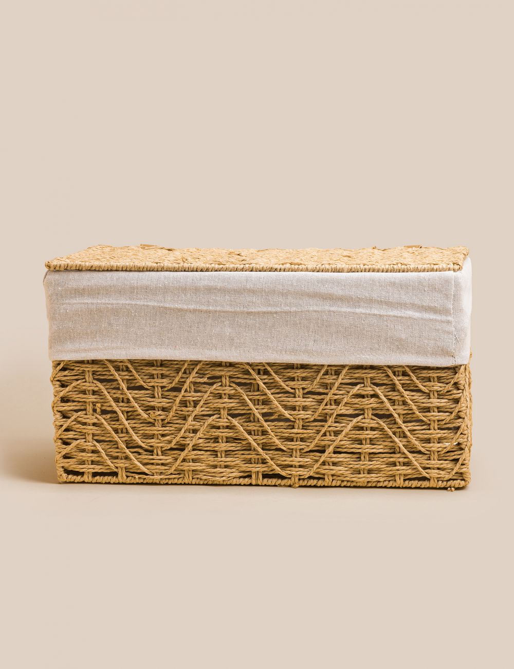 סל כביסה מנייר מלבני עם ביטנת פשתן 44X27X24CM