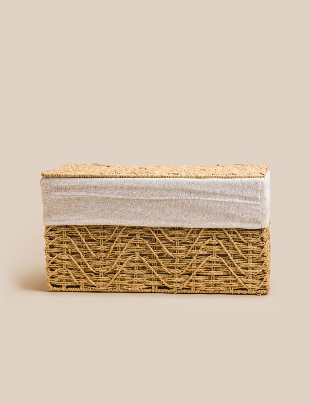 סל כביסה מנייר מלבני עם ביטנת פשתן 39X22X20CM