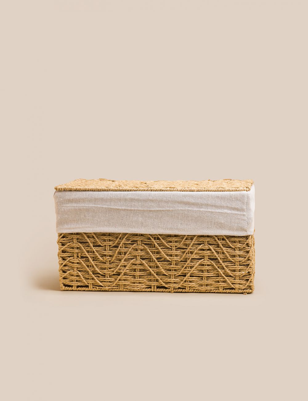 סל כביסה מנייר מלבני עם ביטנת פשתן 35X17X17CM