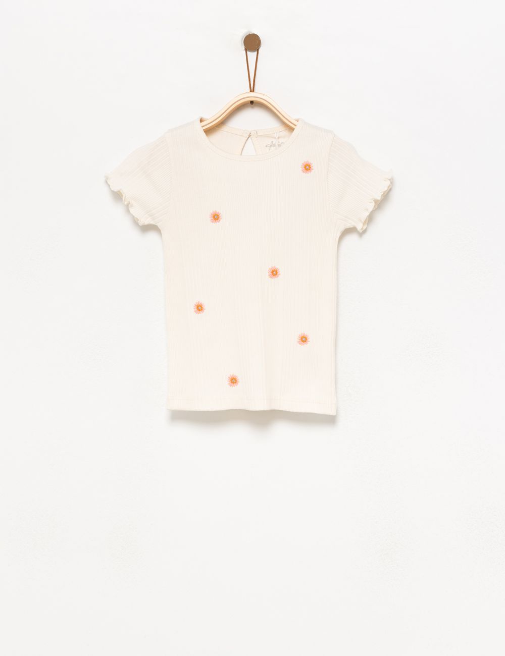 טי שרט ריב עם פרחים רקומים