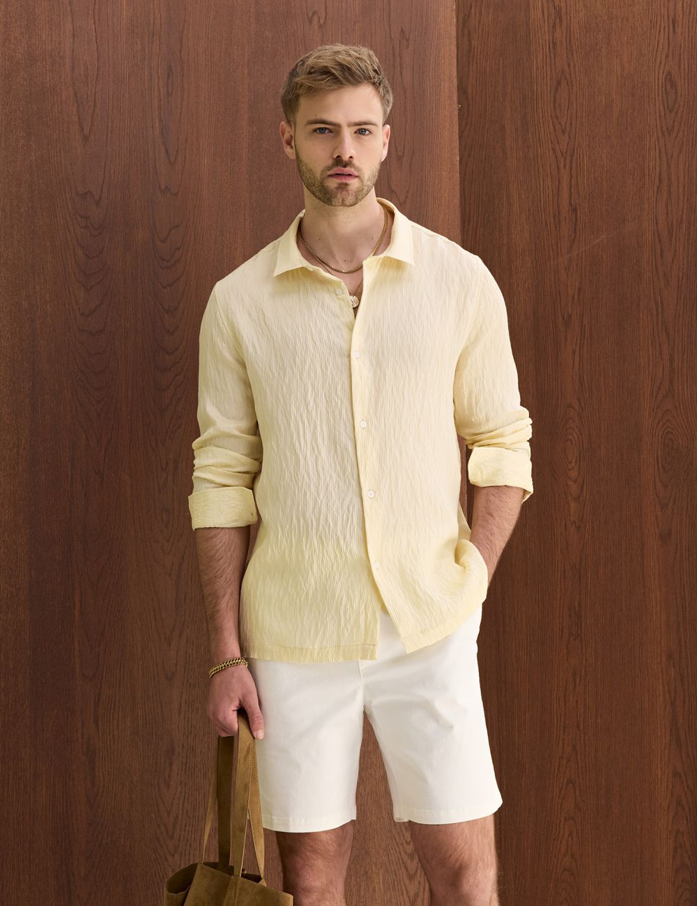 חולצה מכופתרת שרוול ארוך עם טקסטורת פסים