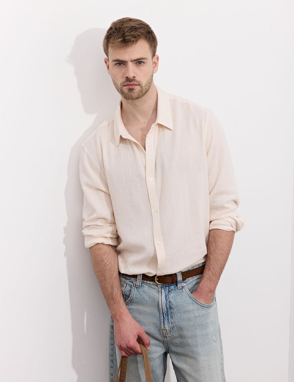 חולצה מכופתרת ארוכה עם טקסטורה