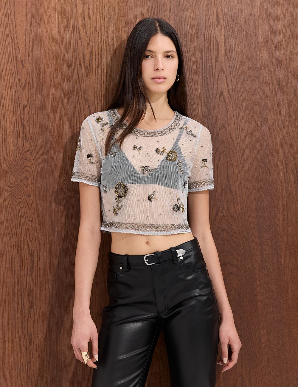 טי-שירט רשת עם רקמה