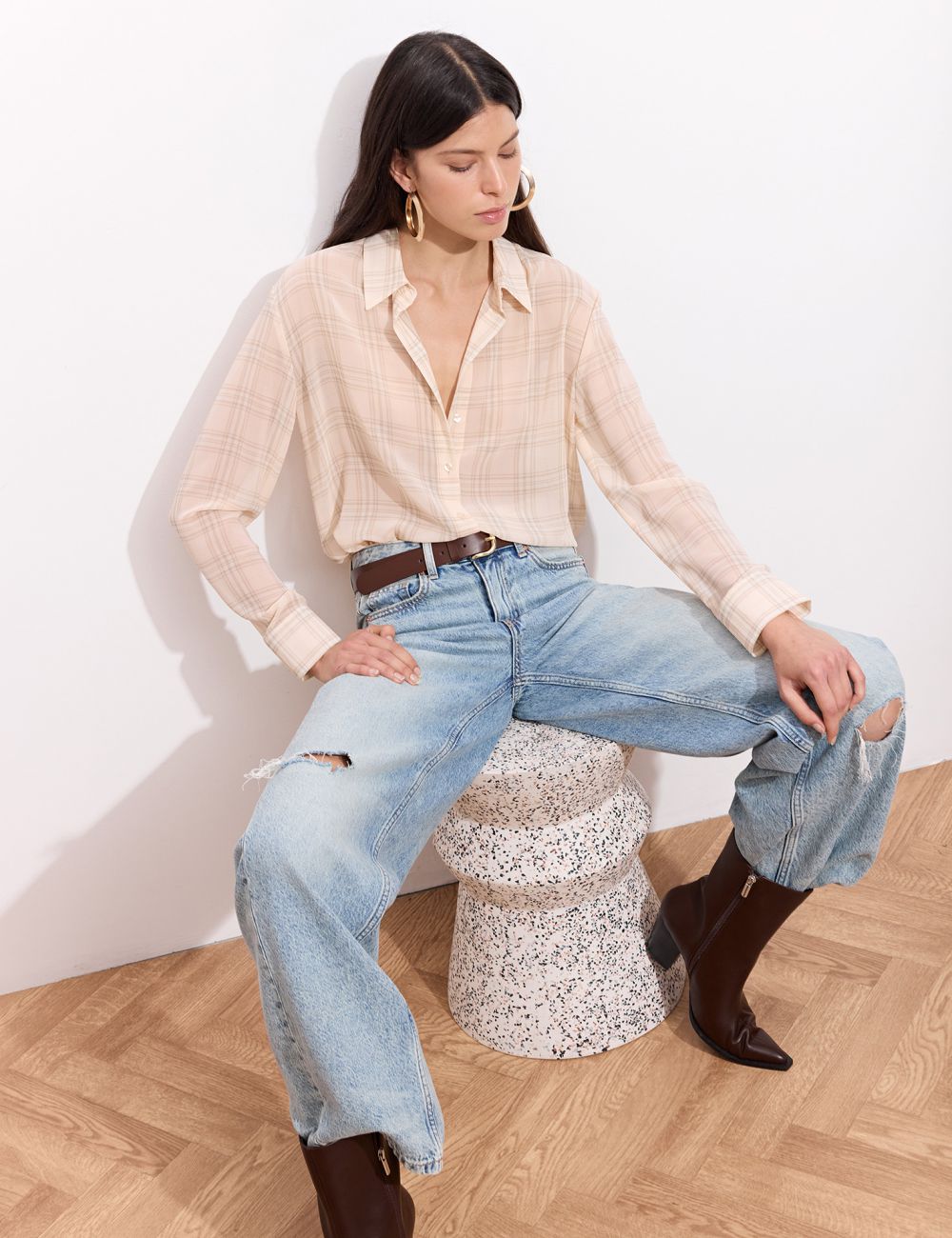 חולצת שיפון מכופתרת