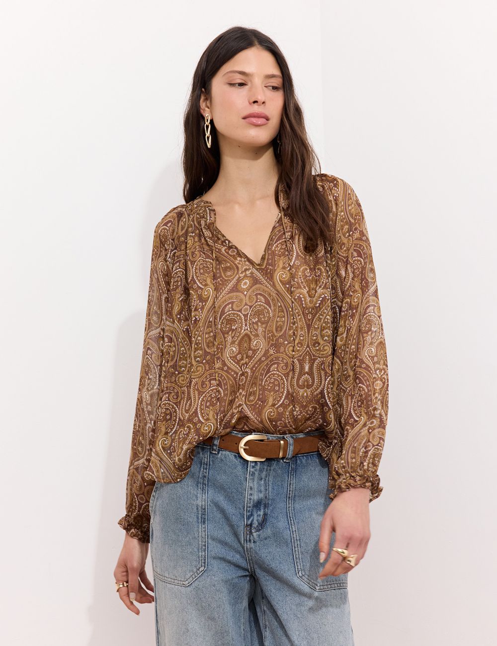 חולצת שיפון רחבה מודפסת