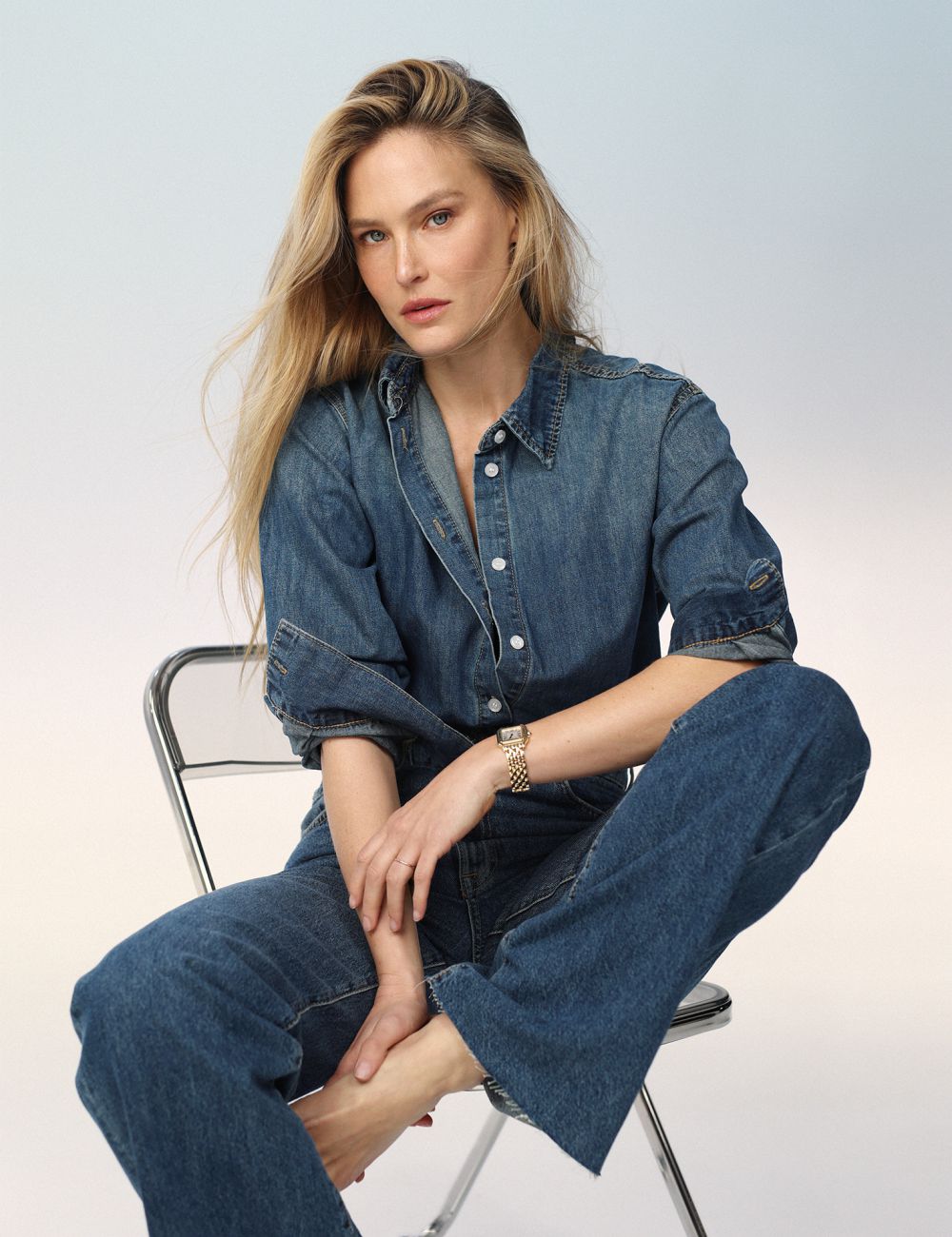 חולצת ג׳ינס בשטיפת OMBRE