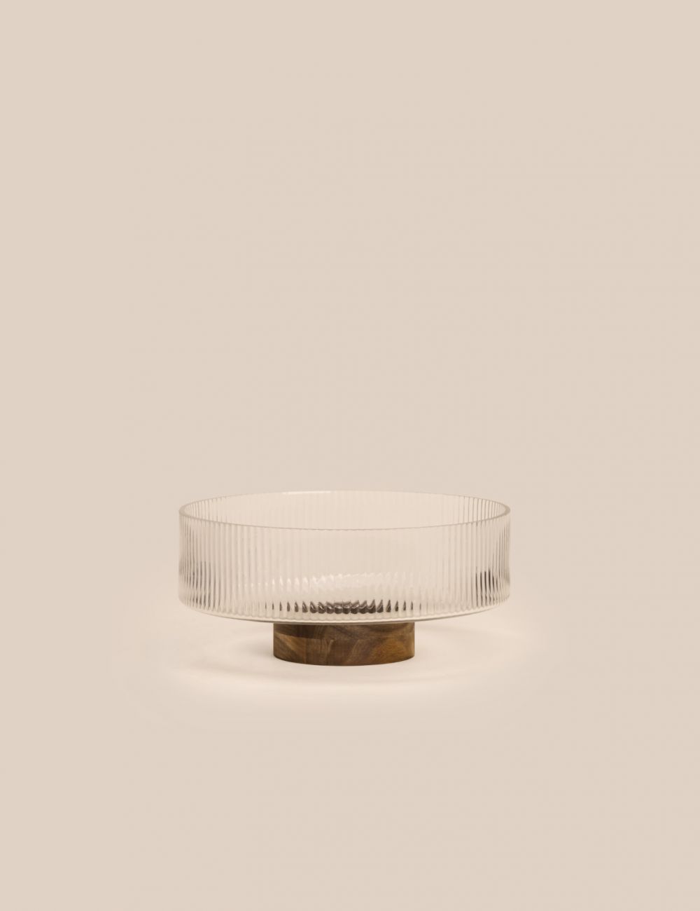 קערת הגשה מזכוכית עם בסיס עץ 26X11CM