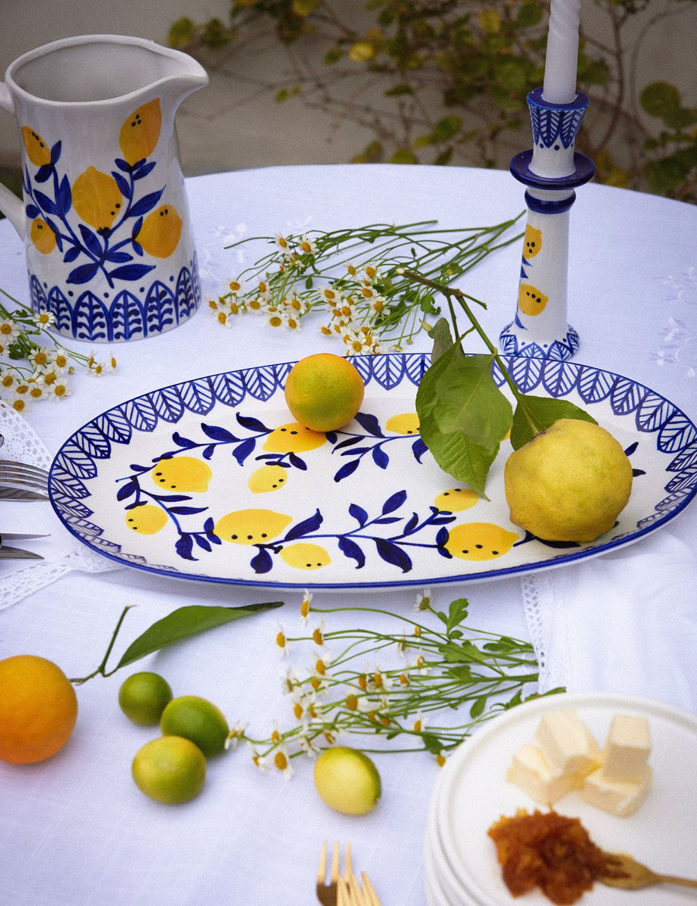 צלחת הגשה אובלית לימונים אתני 26.5X43CM