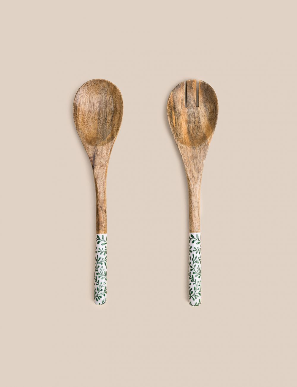 סט כפות הגשה מעץ  עלים ירוקים 30X7.5X2 ס”מ