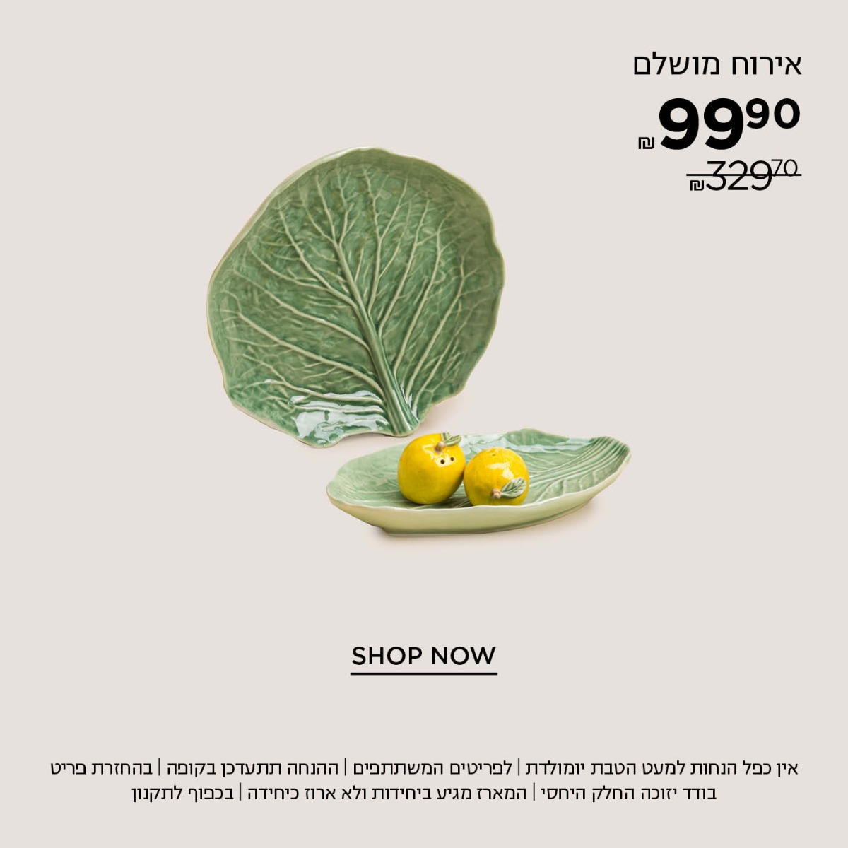 מארז אירוח מושלם 99.9 במקום ₪329.70 קנו עכשיו | אין כפל הנחות למעט הטבת יומולדת | לפריטים המשתתפים במבצע | ההנחה תתעדכן בקופה | בהחזרת פריט בודד יזוכה החלק היחסי | המארז מגיע ביחידות ולא ארוז כיחידה | עד גמר המלאי | בתוקף עד 30.6.25