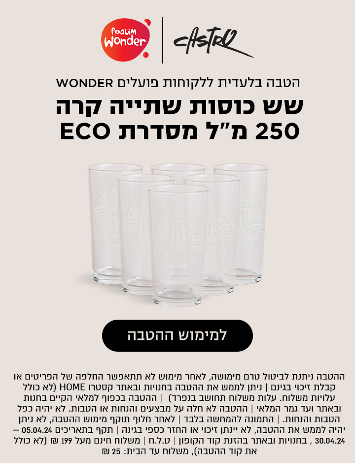 הטבה לפועלים וונדר מארז כוסות